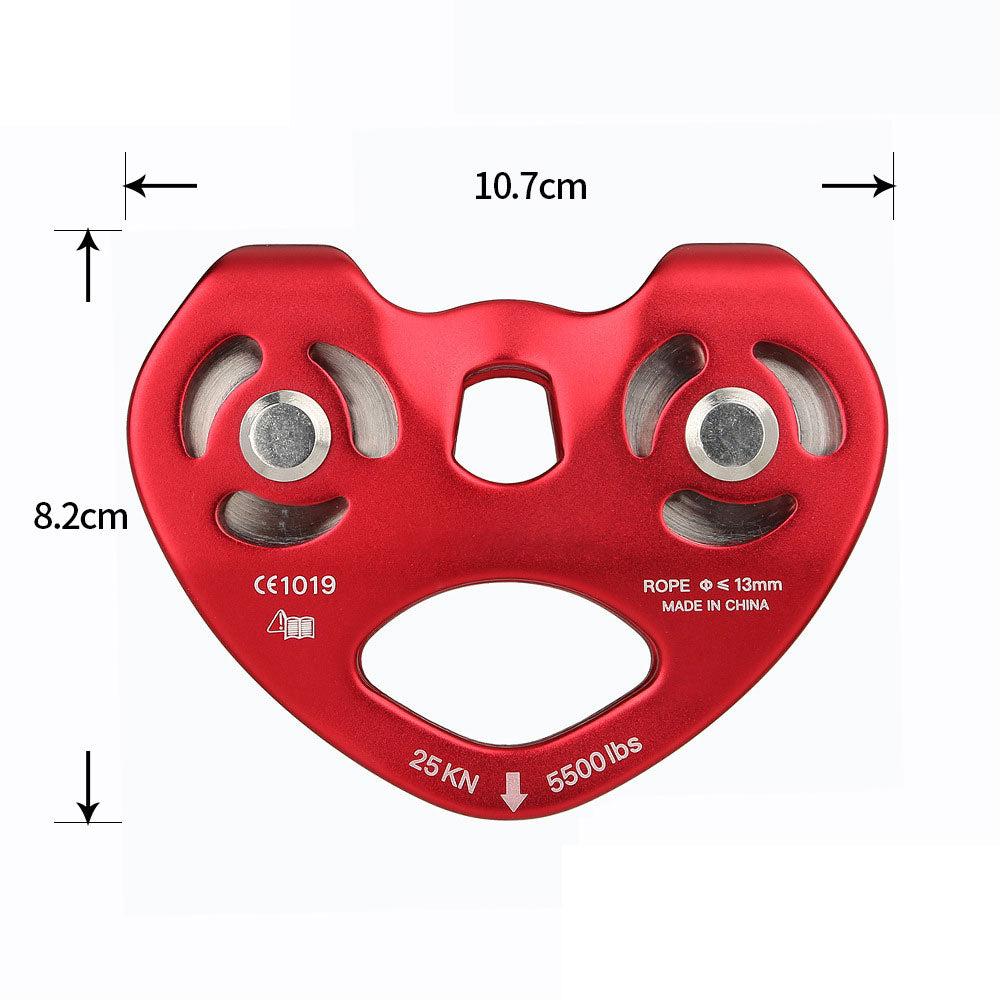 Peakseek Twin Wheels Pulley Outdoor Rock Climbing Pulley 25KN Aluminum Alloy for 8-13mm Ropes -Red