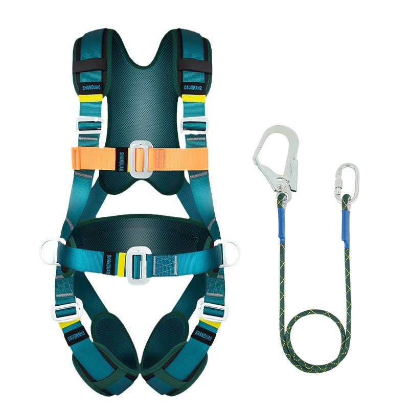 Peakseek Outdoor Rock Climbing Anti-fall Protection Harness Snap Fastener Full-body Five-point Safety Belt with 1.8M Hook Sling