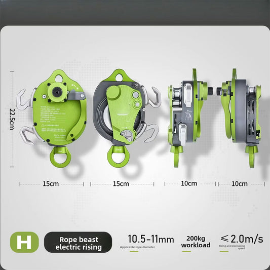 XINDA XDT8653 Electric Ascender Unidirectional Pulley Descender 200KG Lift Retarder for 10.5-11mm Rope Climbing