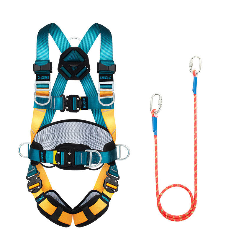 Peakseek Rock Climbing Anti-fall Protection Harness Quick Insertion Five-point Full Body Safety Belt with Small Hook Rope(1.8m)