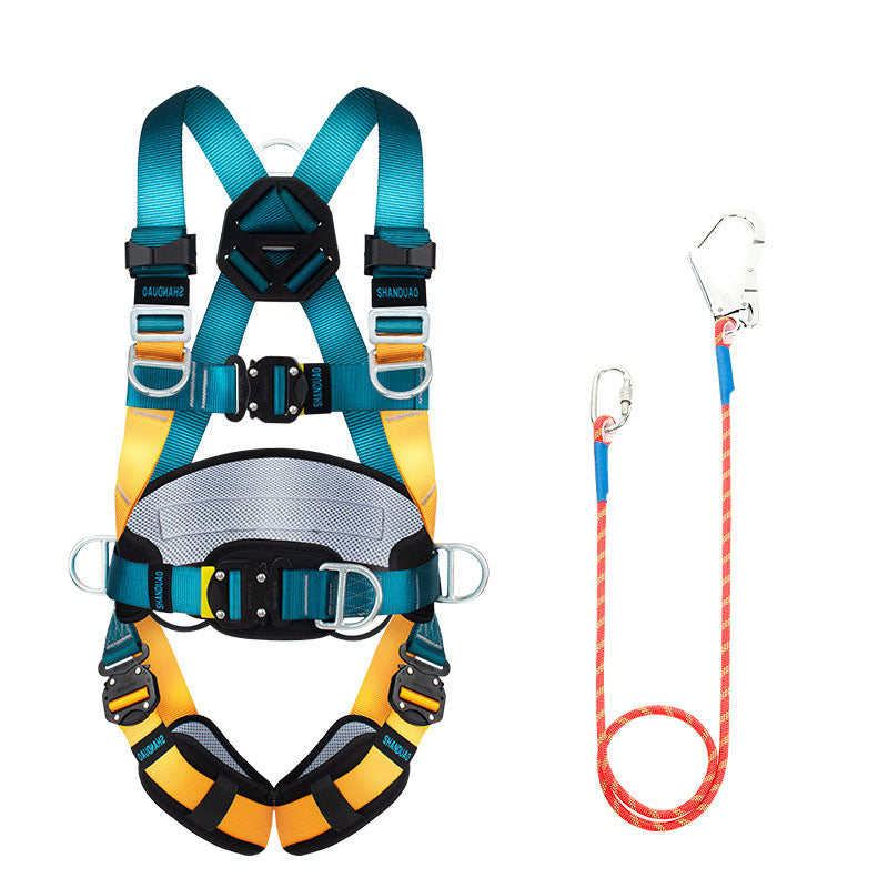 Peakseek Anti-fall Protection Harness Quick Insertion Five-point Full Body Safety Belt with Rope /Buckle Outdoor Rock Climbing