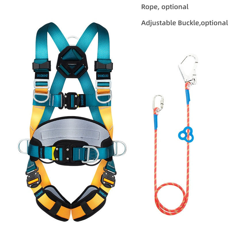 Peakseek Anti-fall Protection Harness Quick Insertion Five-point Full Body Safety Belt with Rope /Buckle Outdoor Rock Climbing