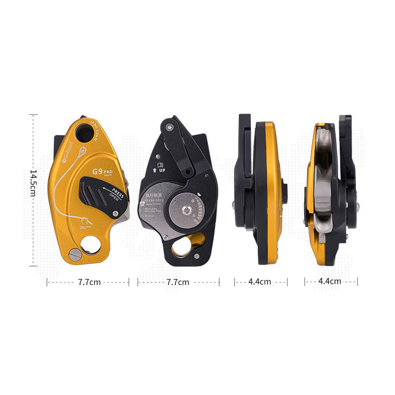 Golmud G9 Pro Manual Descender Device Anti-panic Rock Climbing Lift Retarder 250KG Load Capacity for 10.5MM Ropes