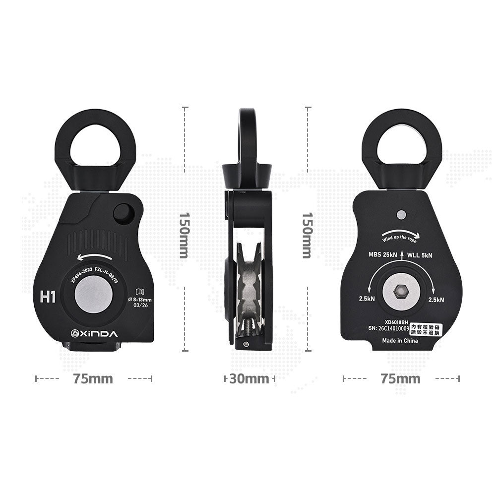 XINDA-6018 25KN Universal Rope Collector Safety Pulley High Efficiency Automatic Rope Retractor for 8-13MM Ropes