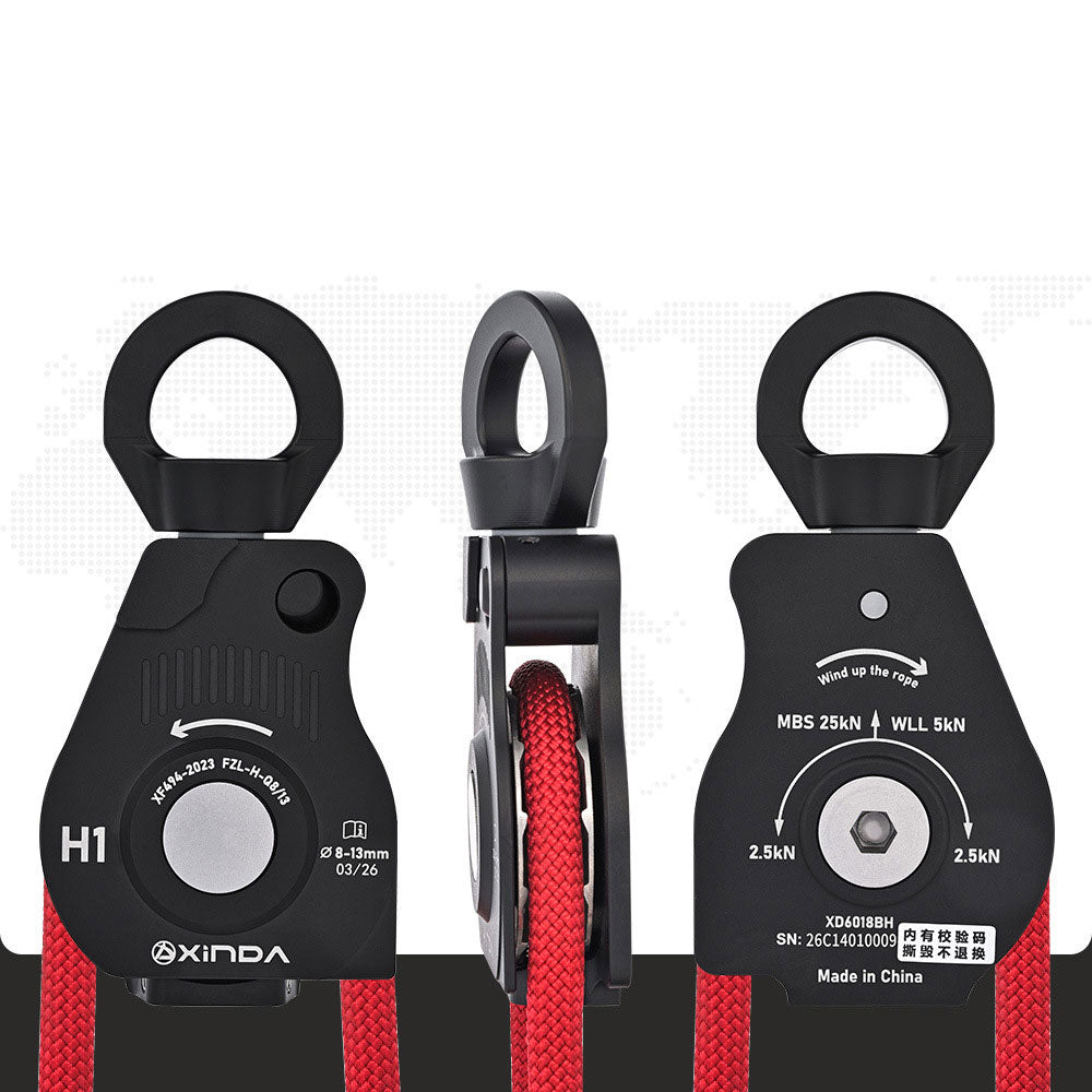 XINDA-6018 25KN Universal Rope Collector Safety Pulley High Efficiency Automatic Rope Retractor for 8-13MM Ropes