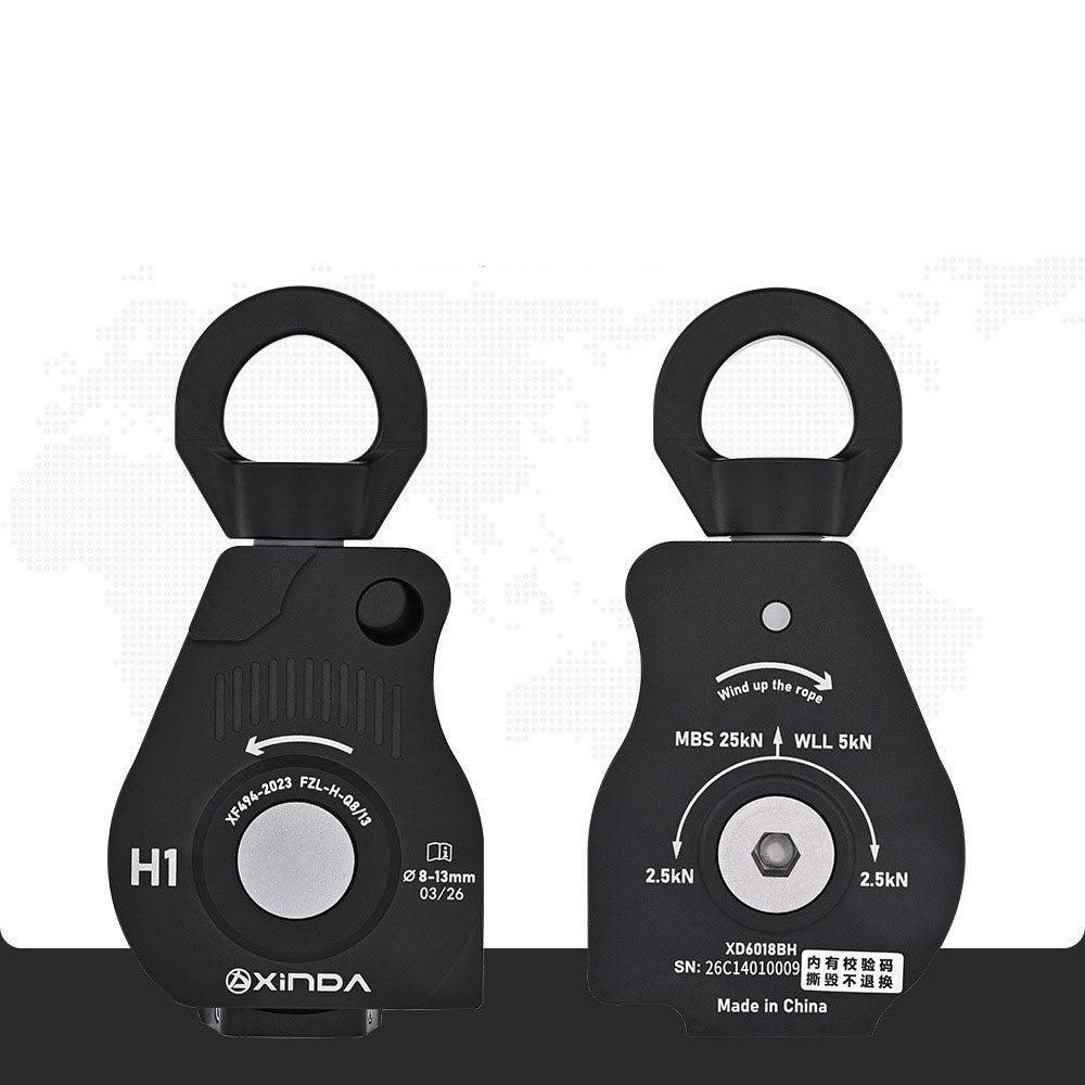XINDA-6018 25KN Universal Rope Collector Safety Pulley High Efficiency Automatic Rope Retractor for 8-13MM Ropes