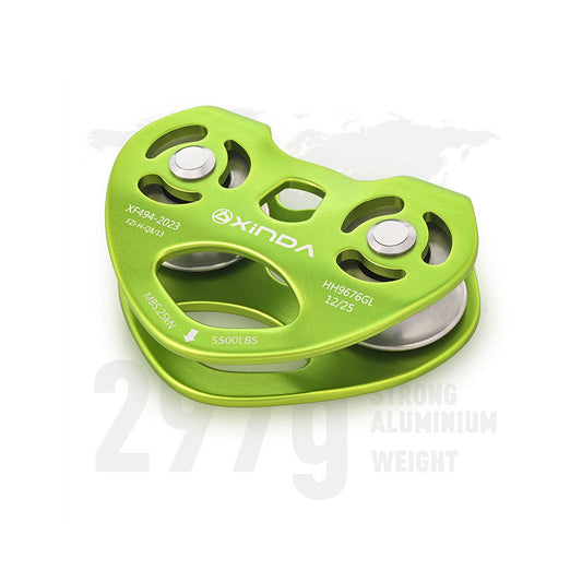 XINDA HH-9676 Mountaineer Rock Climbing Double Pulley 25KN Outdoor Crossing Twin Wheel Pulley for 8-13MM Ropes
