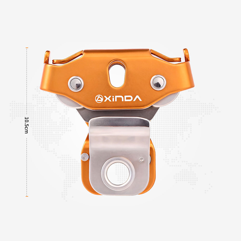 XD-Q9667 Double Pulley 15KN Outdoor Rock Climbing Zipline Pulley with Carabiner and 65CM Cow Tail Sling