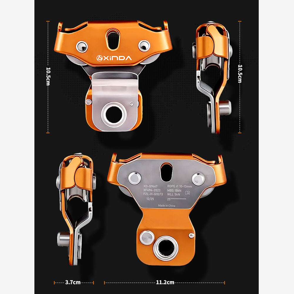 XD-Q9667 Double Pulley 15KN Outdoor Rock Climbing Zipline Pulley with Carabiner and 65CM Cow Tail Sling