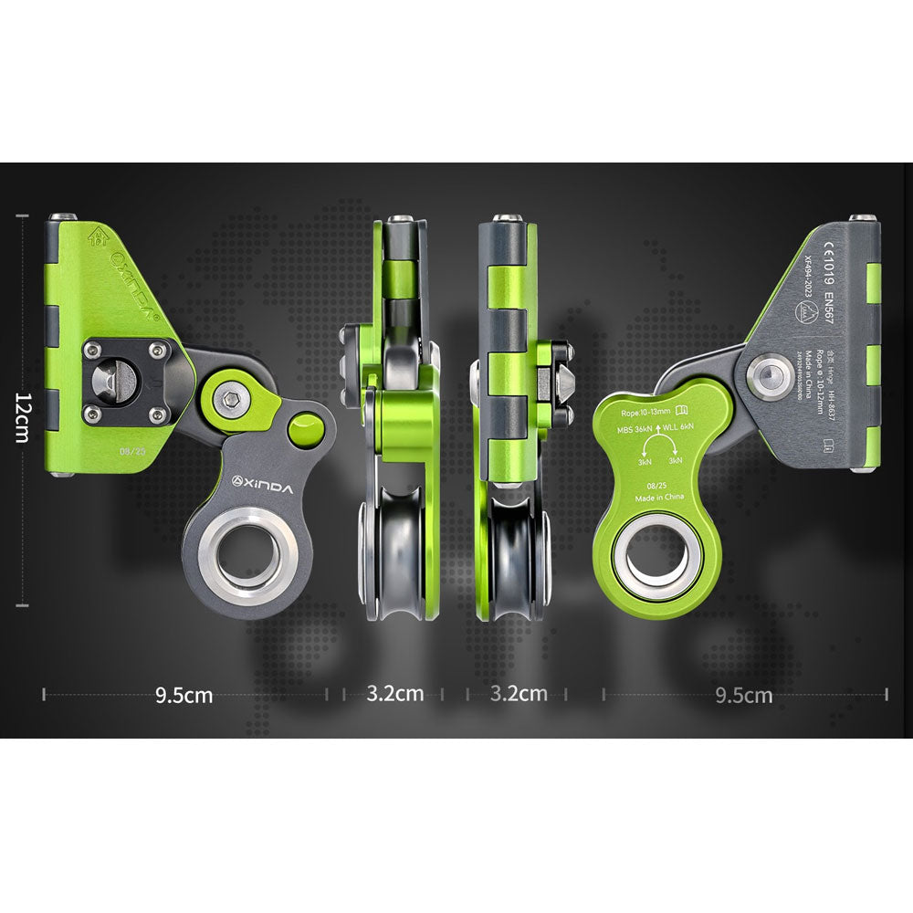 XINDA HH-8637 Aluminum Alloy Hinge-type Rope Grab Pulley 6KN Self-locking Pulley for 10-12MM Ropes