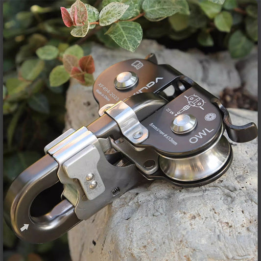 XINDA Gray H-9751 OWL Pulley Outdoor Rock Climbing Twin Pulley 22KN Aluminum+Stainless Steel Crossing Zip-line Double Pulley