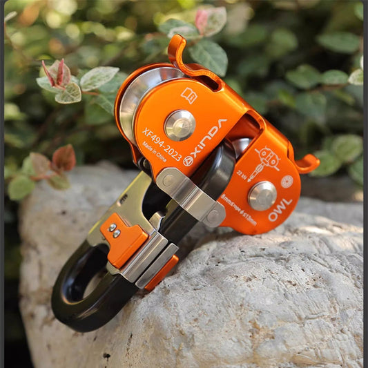 Peakseek H-9751 OWL Pulley Outdoor Rock Climbing Twin Pulley 22KN Aluminum+Stainless Steel Crossing Zip-line Double Pulley