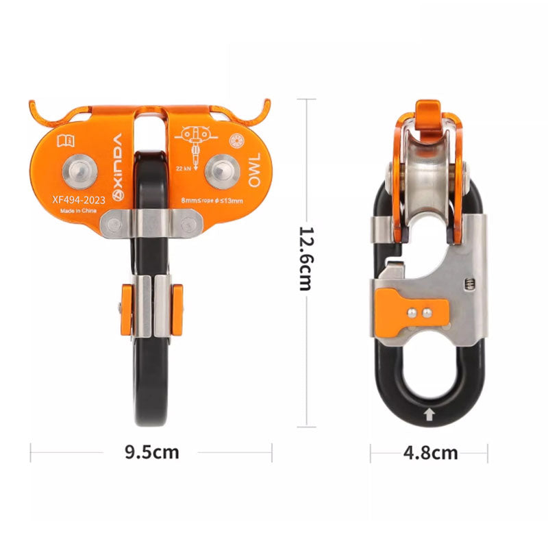Peakseek H-9751 OWL Pulley Outdoor Rock Climbing Twin Pulley 22KN Aluminum+Stainless Steel Crossing Zip-line Double Pulley