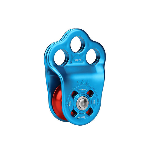 Blue+Red Portable 30KN 7075 Aluminum Alloy Single Pulley Built-in Ball Bearing 3-Hole Outdoor Rock Climbing Pulley