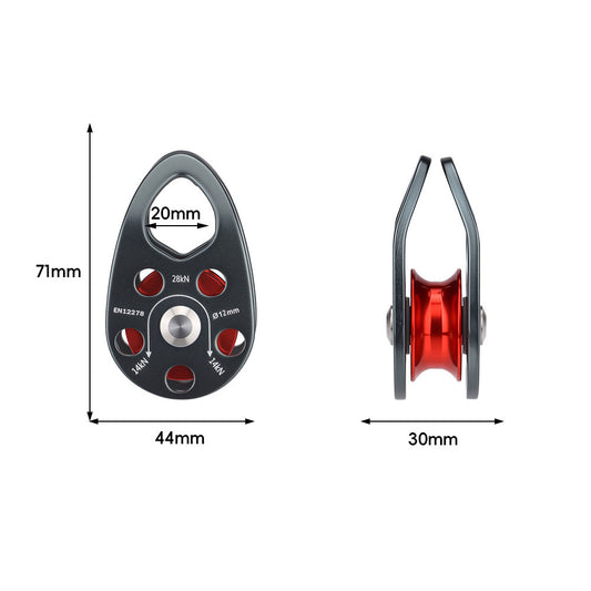 Peakseek Aluminum Alloy Side Swing Single Pulley 28KN Rock Climbing Pulley for 13MM Ropes Grey+Red