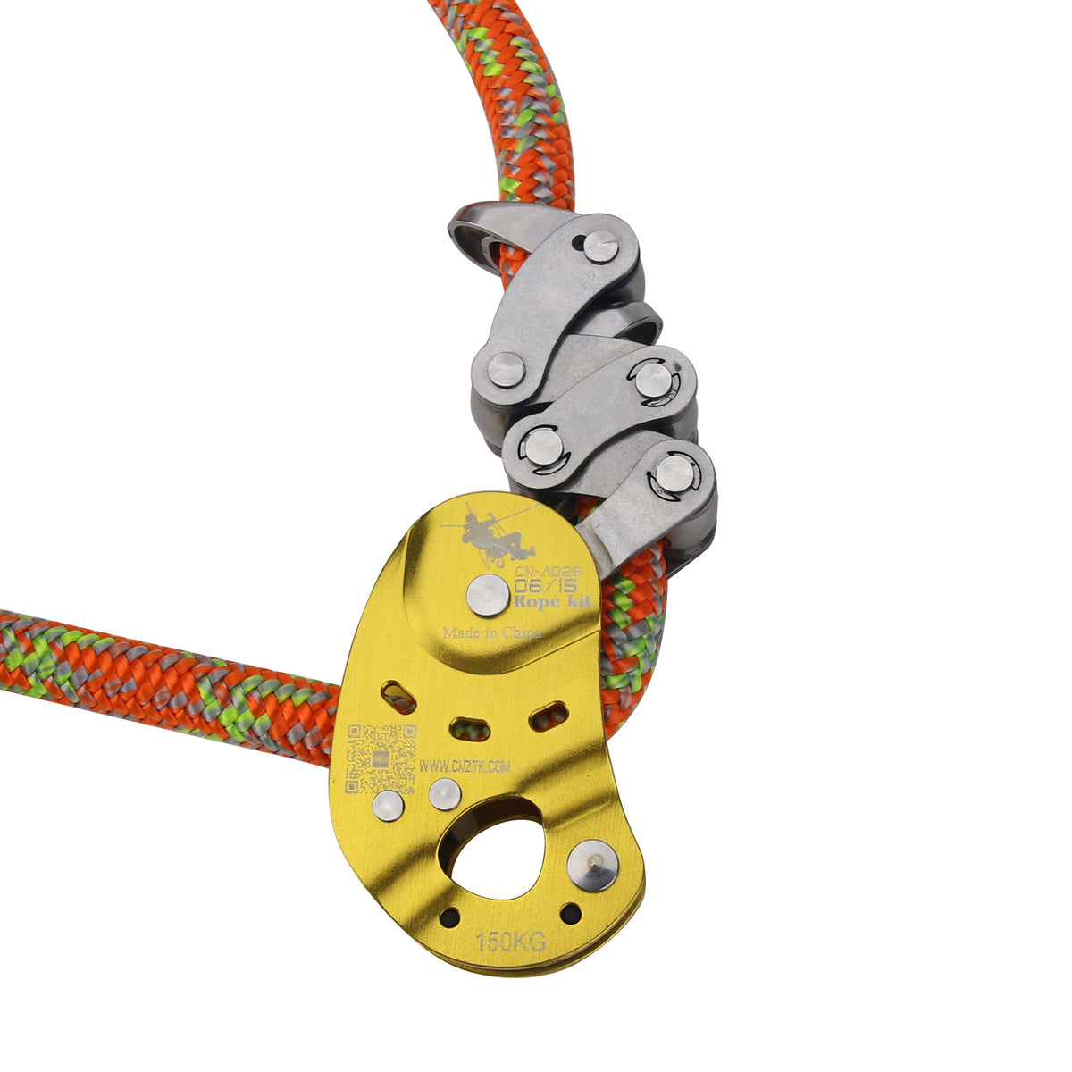 Arborist Rope Grab Fall Arrest Device Rope Ascender Descender with 12mm 5.8M (19FT) Orange Rope
