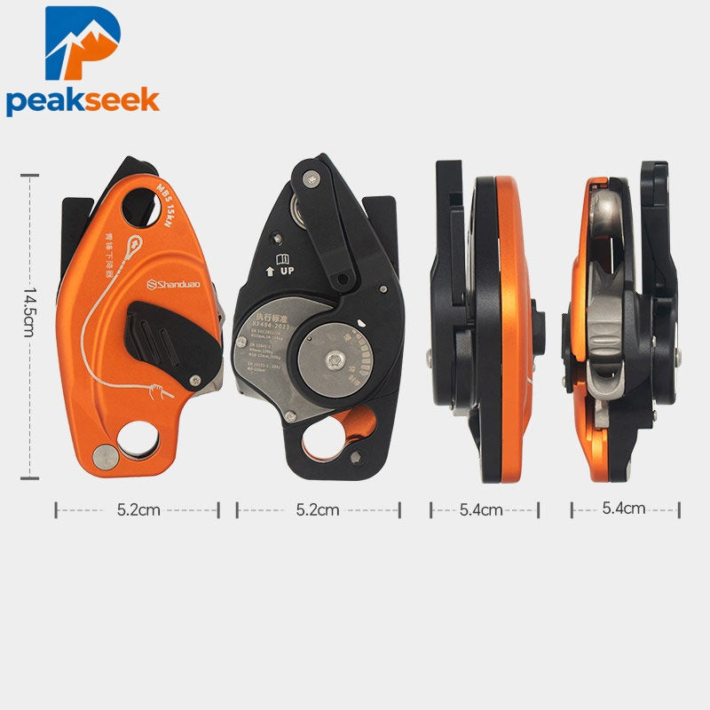 Peakseek Orange QF-DX2 Anti-panic Version Outdoor Rock Climbing Descender Manual Control 200KG Load for 10-12mm Ropes